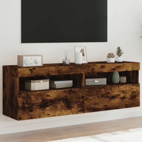 Meubles TV muraux à LED 2 pcs-Banc TV-Meuble Télé chêne fumé 60x30x40 cm 129464