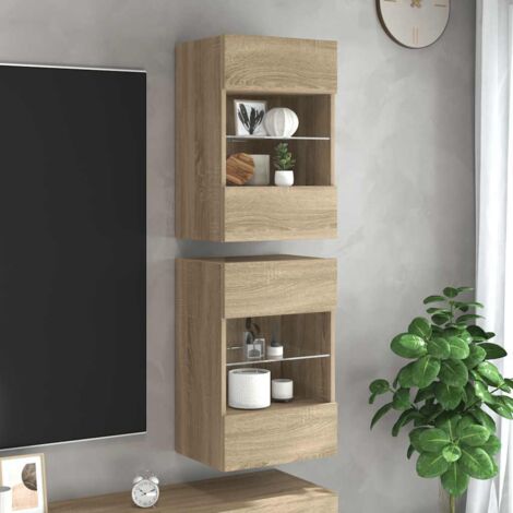 Meubles TV muraux à LED 2 pcs-Banc TV-Meuble Télé chêne sonoma 40x30x60,5 cm 452134