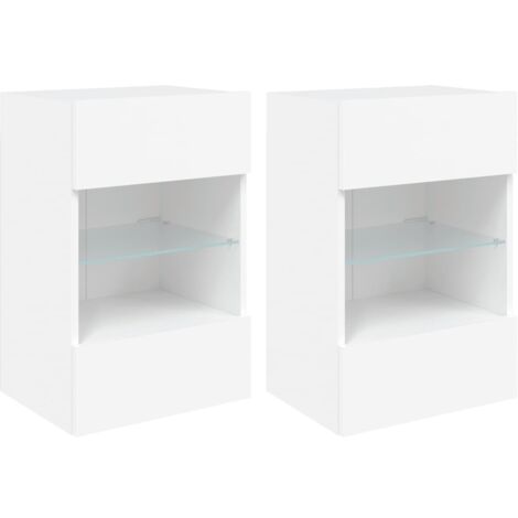 Meubles TV muraux avec lumières LED 2 pcs blanc 40x30x60,5
