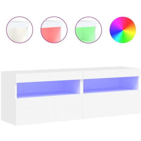 Meubles TV muraux avec lumières LED 2 pcs blanc 60x30x40