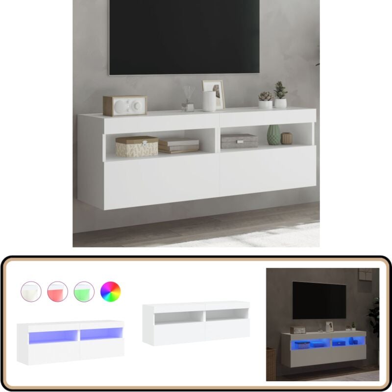Vidaxl - Meubles tv muraux avec lumières led 2 pcs blanc 60x30x40 cm - Meuble Tv Mural - Étagère Murale - Éclairage Led Rgb - Rangement Mural