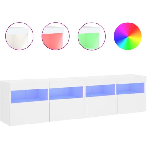 Meubles TV muraux avec lumières LED 2 pcs blanc 80x30x40