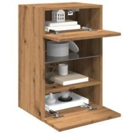 Meubles TV muraux avec lumières LED 2 pcs chêne artisanal