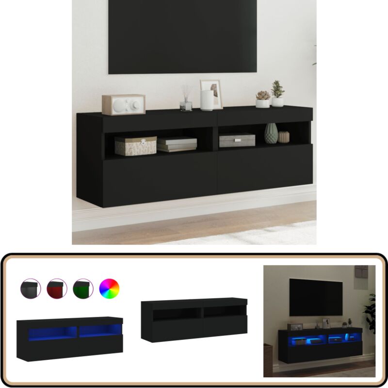 Vidaxl - Meubles tv muraux avec lumières led 2 pcs noir 60x30x40 cm - Meuble Tv Mural - Meuble Télé Mural - Étagère Murale - Éclairage Led - Design