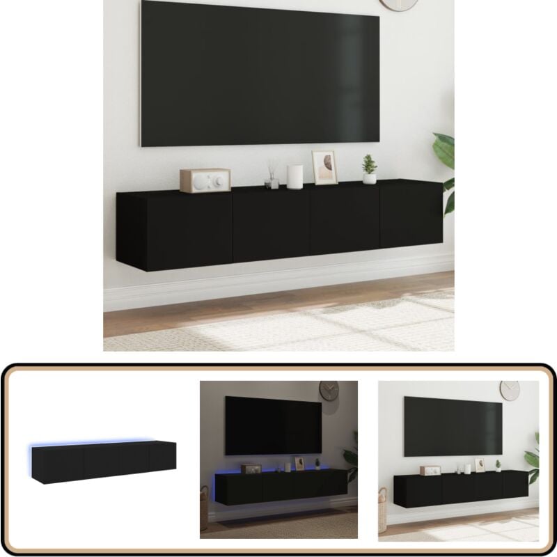 Vidaxl - Meubles tv muraux avec lumières led 2 pcs noir 80x35x31 cm - Meuble Tv Mural - Armoire Tv Murale - Éclairage Led Rgb - Rangement Mural