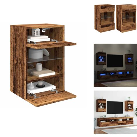 Meubles TV muraux et lumières LED 2 pcs vieux bois 40x30x60,5cm - Meuble TV Mural - Meubles TV Muraux - Meuble TV Flottant - Armoire TV Murale