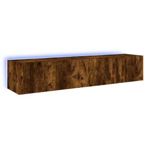 Meubles TV muraux et lumières LED 2 pcs,Banc TV,Armoire TV chêne fumé 80x35x31 cm CFW139723