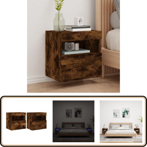 Meubles TV muraux et lumières LED 2pcs chêne fumé 40x30x40 cm - Meuble Tv Mural - Étagère Murale - Éclairage Led - Design Moderne - Rangement Optimisé