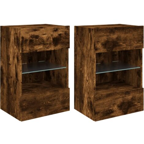 Meubles TV muraux et lumières LED 2pcs chêne fumé 40x30x60,5