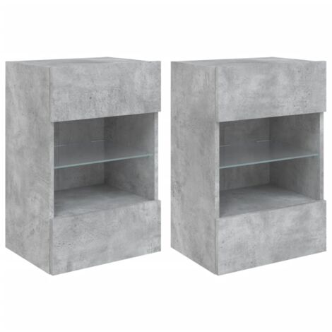Meubles TV muraux et lumières LED 2pcs gris béton 40x30x60,5