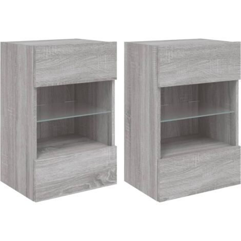 Meubles TV muraux et lumières LED 2pcs sonoma gris 40x30x60,5