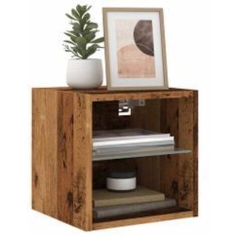 Meubles TV muraux et lumières LED 2pcs vieux bois 30x28,5x30