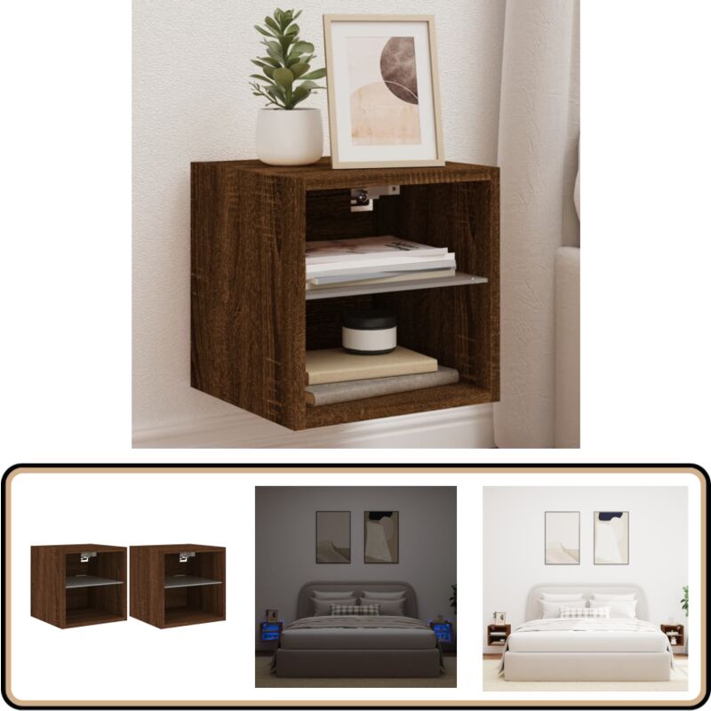 Vidaxl - Meubles tv muraux lumières led 2 pcs chêne marron 30x28,5x30 cm - Meuble Tv Mural - Meuble Téléviseur - Armoire Tv Murale - Éclairage Led