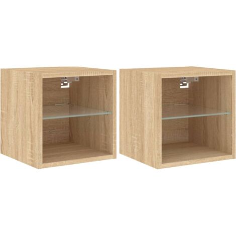 Meubles TV muraux lumières LED 2 pcs chêne sonoma 30x28,5x30