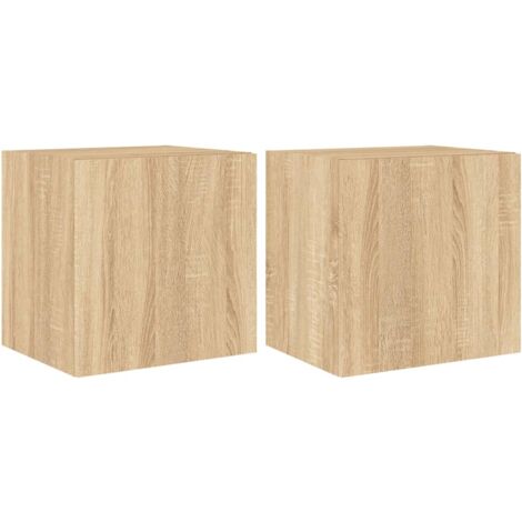 Meubles TV muraux lumières LED 2 pcs chêne sonoma 40,5x35x40