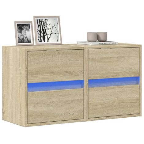 Meubles TV muraux lumières LED 2 pcs chêne sonoma 41x31x45 cm vidaXL