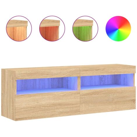 Meubles TV muraux lumières LED 2 pcs chêne sonoma 60x30x40