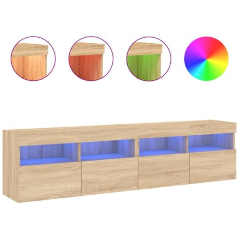 Meubles TV muraux lumières LED 2 pcs chêne sonoma 80x30x40