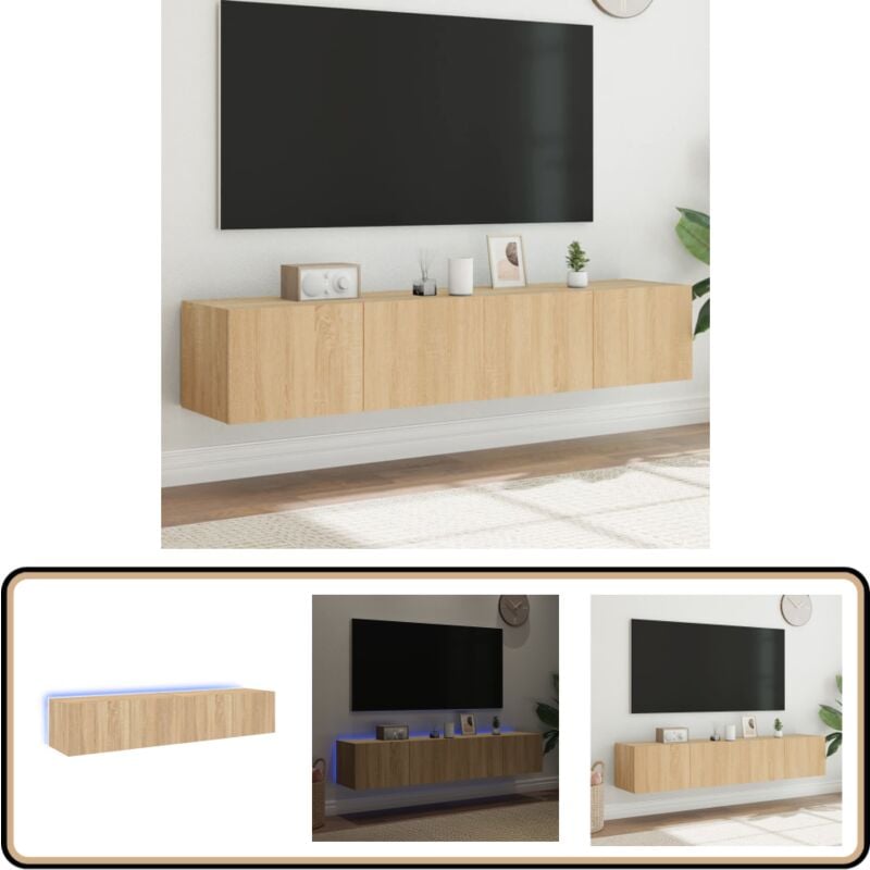 Vidaxl - Meubles tv muraux lumières led 2 pcs chêne sonoma 80x35x31 cm - Meuble Tv Mural - Armoire Tv Murale - Étagère Murale - Éclairage Led Rgb
