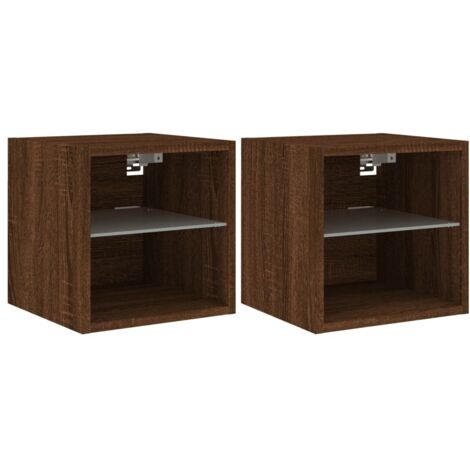 Meubles TV muraux lumières LED 2 pcs，Banc TV，Armoire TV chêne marron 30x28,5x30 cm CFW148904