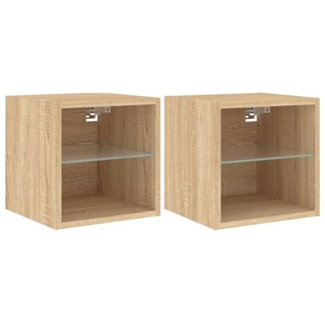 Meubles TV muraux lumières LED 2 pcs，Banc TV，Armoire TV chêne sonoma 30x28,5x30 cm CFW304941