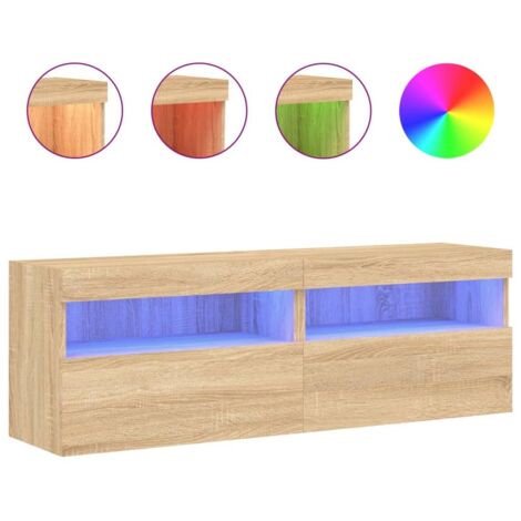 Meubles TV muraux lumières LED 2 pcs，Banc TV，Armoire TV chêne sonoma 60x30x40 cm CFW500923
