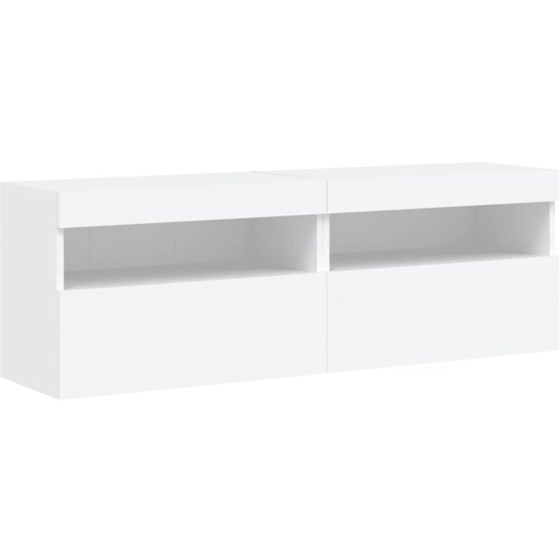 Meubles tv muraux multimédia étagère télévision buffet téléviseur salle à manger salon chambre avec lumières led 2 pièces 60 x 30 x 40 cm blanc