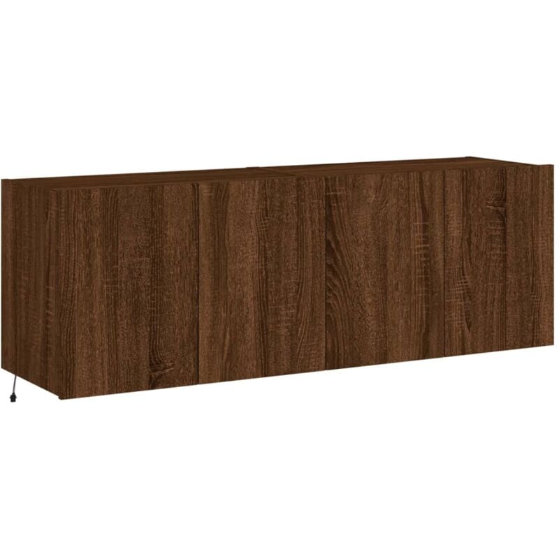 Meubles tv muraux multimédia étagère télévision buffet téléviseur salle à manger salon chambre lumières led 2 pièces chêne 60 x 35 x 41 cm brun