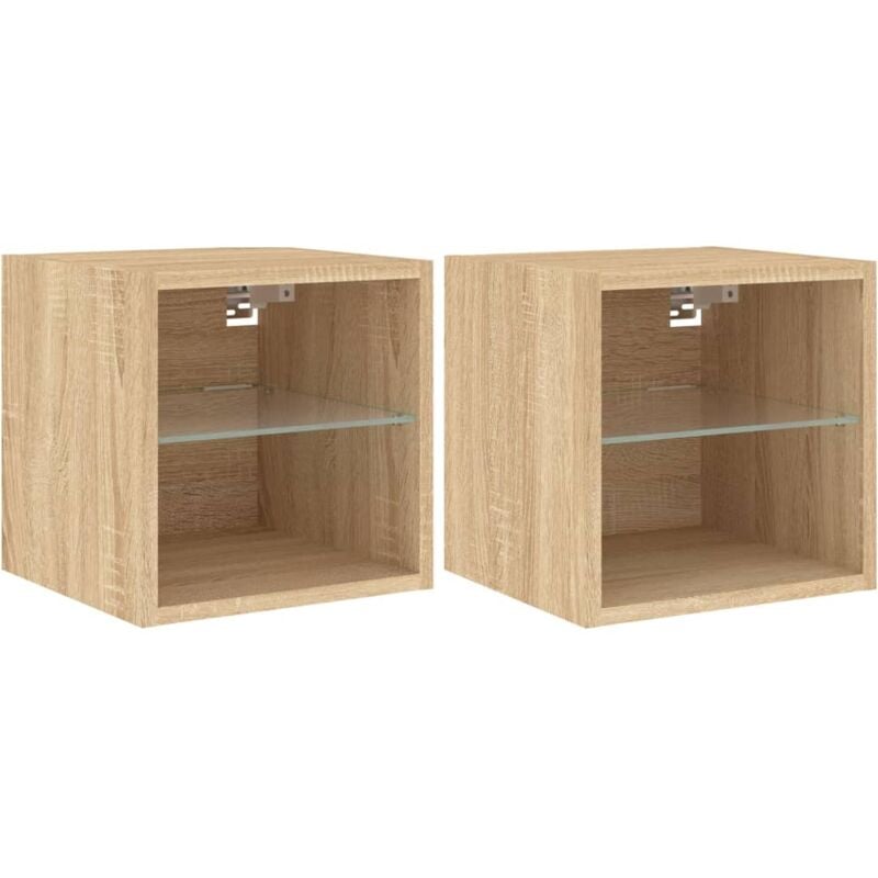 Helloshop26 - Meubles tv muraux multimédia étagère télévision buffet téléviseur salle à manger salon chambre lumières led 2 pièces chêne sonoma 30 x