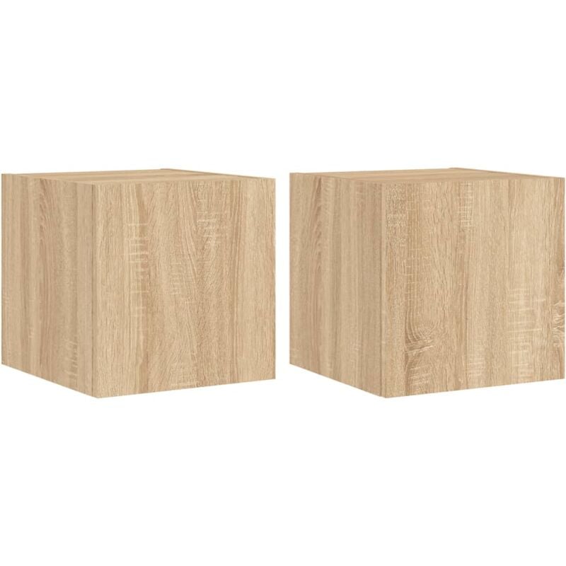 Helloshop26 - Meubles tv muraux multimédia étagère télévision buffet téléviseur salle à manger salon chambre lumières led 2 pièces chêne sonoma 30,5