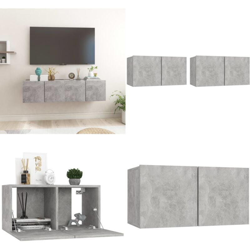 Meubles TV suspendus 2 pcs Gris béton 60x30x30 cm - Meuble Tv Mural - Meuble Tv Suspendu - Rangement Salon - Unit Tv - Meubles Gris - Home & Living