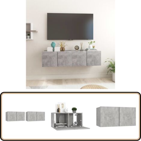 Meubles TV suspendus 2 pcs Gris béton 60x30x30 cm - Meuble Tv Mural - Meuble Tv Suspendu - Rangement Salon - Unit Tv - Meubles Gris