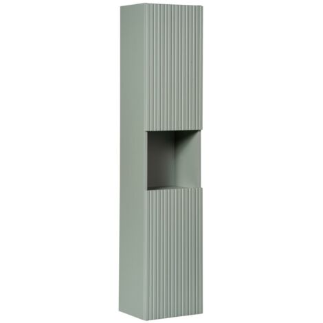 Meublorama – Colonne de salle de bain 2 portes – H140 cm – Vert sauge pastel – Meuble suspendu avec 3 étagères intérieures – MDF mélaminé
