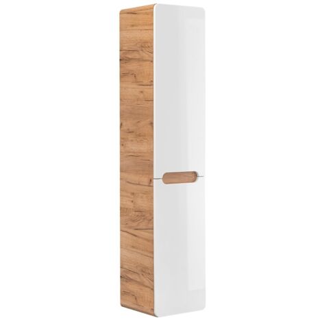 Meublorama – Colonne de salle de bain – Chêne clair et blanc brillant – 35x68 cm – 2 portes à suspendre – Résistante à l'humidité