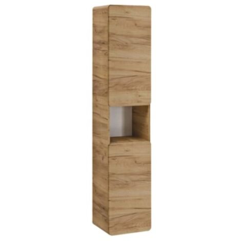 Meublorama – Colonne de salle de bain suspendue – 2 portes battantes – H170 cm – MDF chêne clair – Fabrication européenne FSC