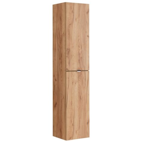 Meublorama – Colonne salle de bain 170 cm – Chêne clair – Rangement vertical suspendu – 2 portes à fermeture douce – Résistante à l'humidité