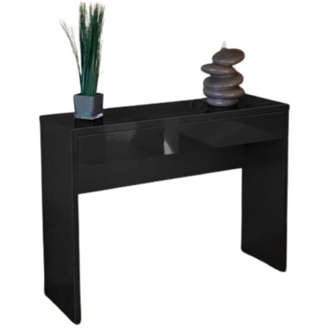 Meublorama – Console d'entrée ARENA – Coloris noir brillant – Dimensions 109 x 81 x 34 cm – Fabrication française – Rangement et exposition modernes