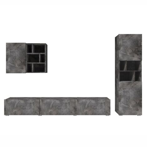 Meublorama – Ensemble de meubles de salon ardoise – Meuble TV 210x39.5cm – Meuble suspendu 79.9x28cm – Vitrine 45x160cm – Design moderne et robuste