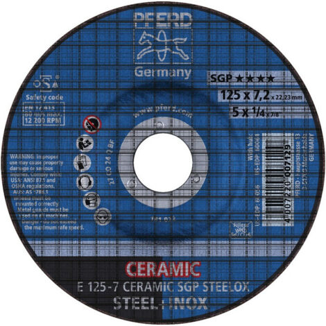 Meule à ébarber CERAMIC SGP STEELOX D125xép.7 mm contre-coudé acier perçage 22.2 (Par 10)