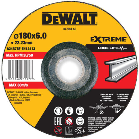 Meule à ébarber DEWALT EXTREME 180x6x22,23mm métal type 42 (déportée) DX7961-AE