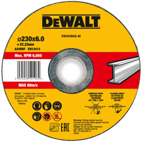 Meule à ébarber DEWALT haute performance 230x6x22,23mm métal type 42 (déportée) DW4549AIA-AE