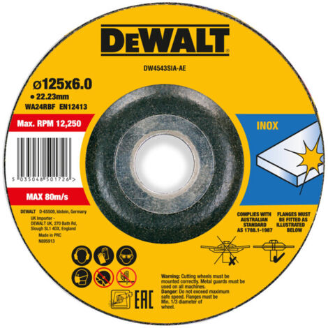 Meule à ébarber DEWALT High Performance 125x6x22,23mm Inox type 42 (déportée) DW4543SIA-AE