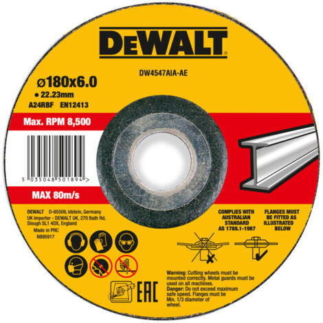 Meule à ébarber DEWALT High Performance 180x6x22,23mm métal type 42 (déportée) DW4547AIA-AE