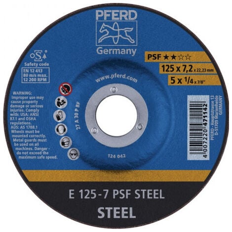 Meule à ébarber PSF STEEL D230xS7.2 mm contre-coudé acier perçage 22.23 mm PFERD (Par 10)