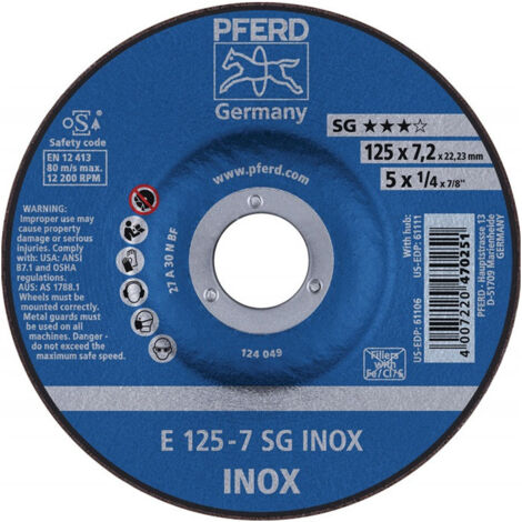 Meule à ébarber SG INOX D180xS7.2 mm contre-coudé INOX perçage 22.23 mm PFERD (Par 10)