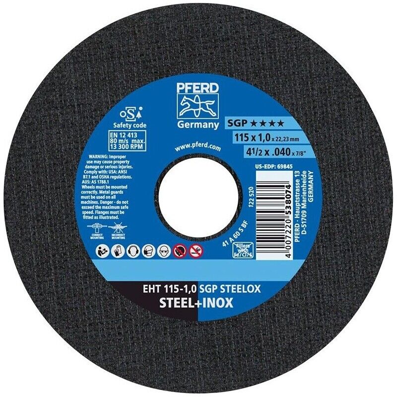 PFERD  - Disque &agrave; tron&ccedil;onner sg-plus a plat Inox &oslash; mm: 125 - Ep. mm: 1
