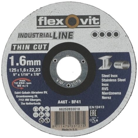Meule à tronçonner INDUSTRIAL LINE THIN CUT - Ø 125 mm - Épaisseur 1.6 mm - FLEXOVIT