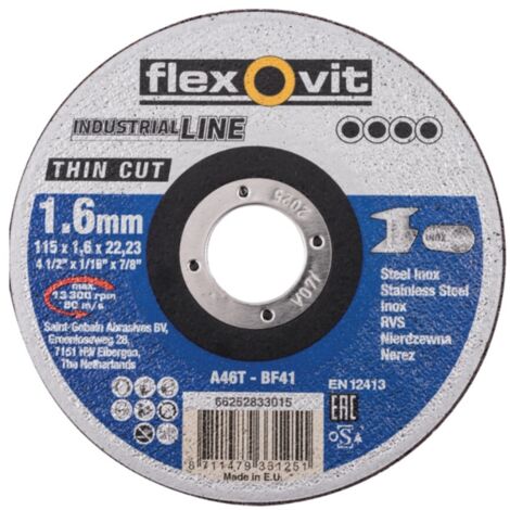 Meule à tronçonner INDUSTRIAL LINE THIN CUT A 46 T-BF41 - diamètre 115 mm - épaisseur 1,6 mm - FLEXOVIT