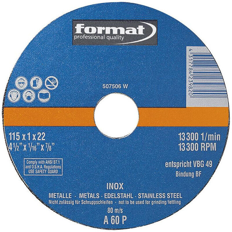 Disque de coupe droit pour Inox 115x1mm