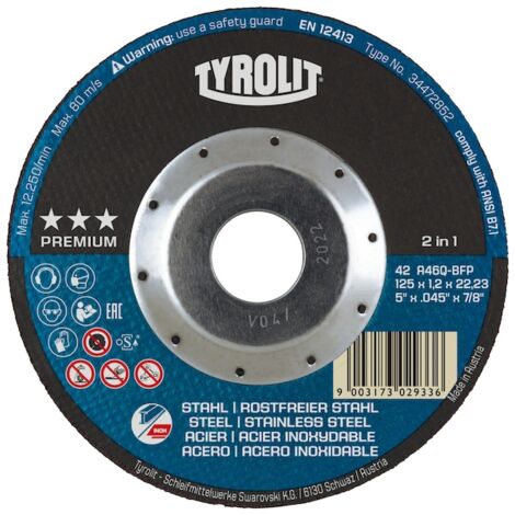 Meule à tronçonner PREMIUM 42 - Ø 125 mm - Épaisseur 1.2 mm - TYROLIT